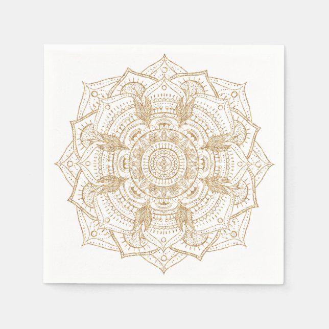 Elegant White & Guld Mandala Hand plockade Design Pappersservett (Framsidan)