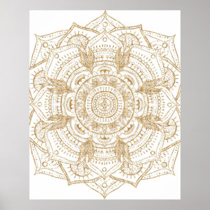 Elegant White & Guld Mandala Hand plockade Design Poster