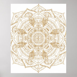 Elegant White & Guld Mandala Hand plockade Design Poster