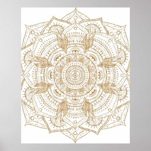 Elegant White & Guld Mandala Hand plockade Design Poster (Framsidan)