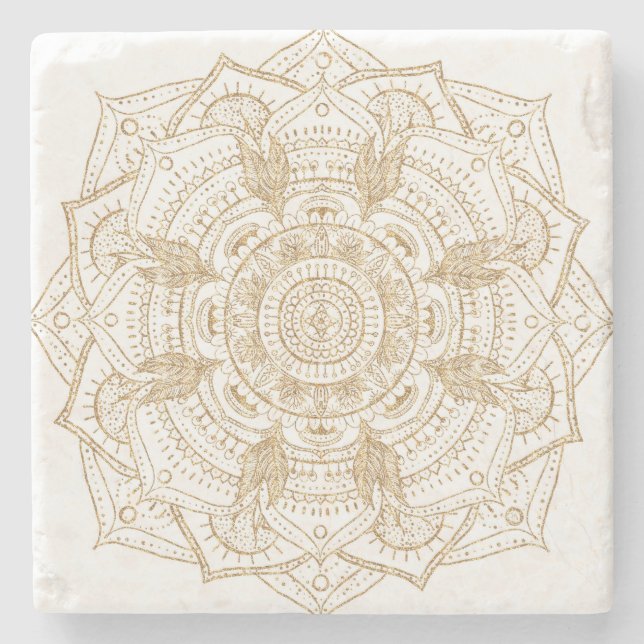 Elegant White & Guld Mandala Hand plockade Design Stenunderlägg (Framsidan)