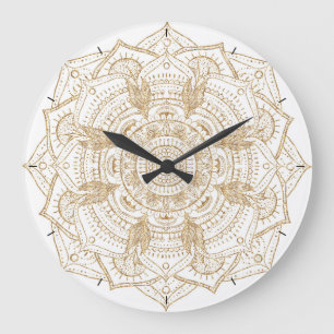 Elegant White & Guld Mandala Hand plockade Design Stor Klocka