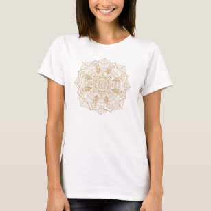 Elegant White & Guld Mandala Hand plockade Design T Shirt