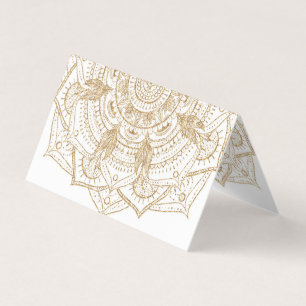 Elegant White & Guld Mandala Hand plockade Design Visitkort