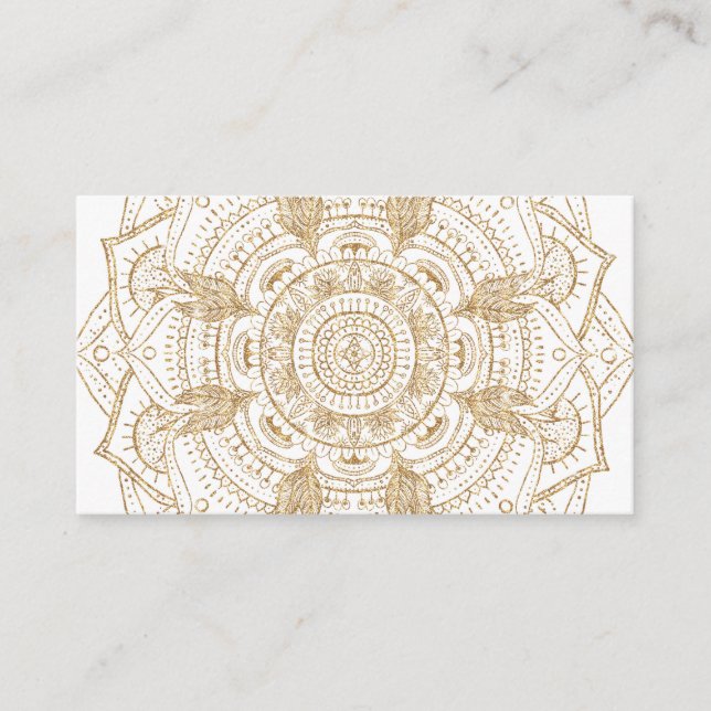 Elegant White & Guld Mandala Hand plockade Design Visitkort (Framsida)