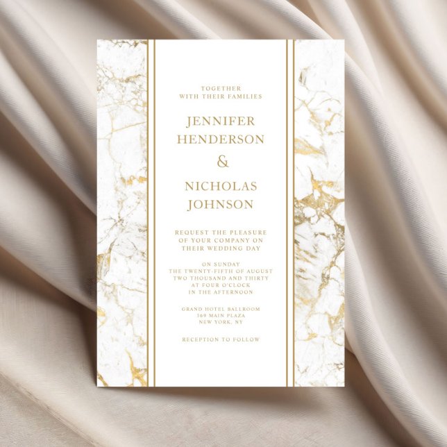 Elegant White & Guld Marble Bröllop Inbjudningar (Elegant White & Gold Marble Wedding Invitation)