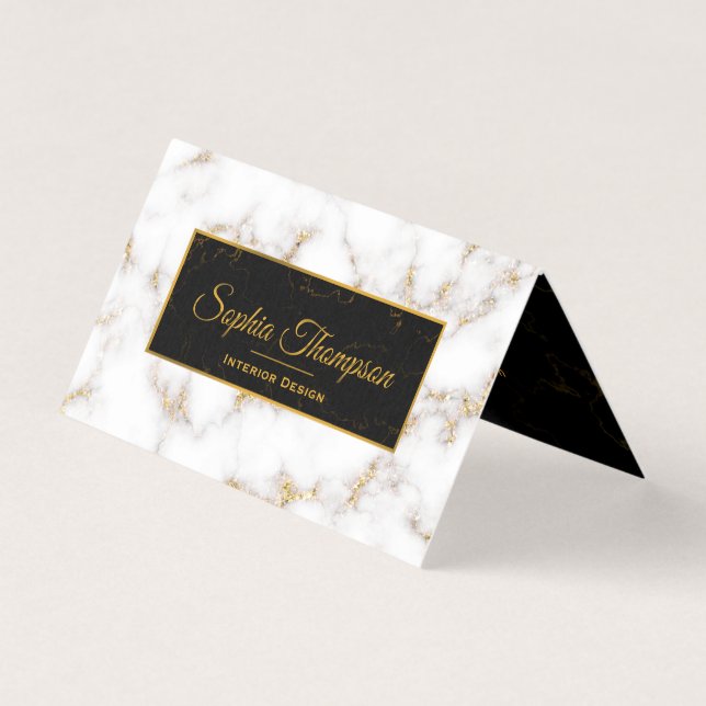Elegant White Guld Marble Namn - Affärskort Visitkort (Framsida)