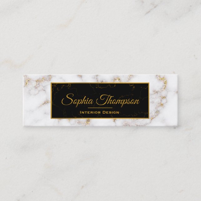 Elegant White Guld Marble Namn - Affärskortet Mini Visitkort (Framsida)