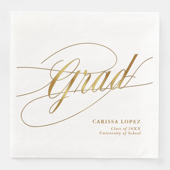 Elegant White & Guld minimalistisk Grad Calligraph Pappersservett (Framsida)