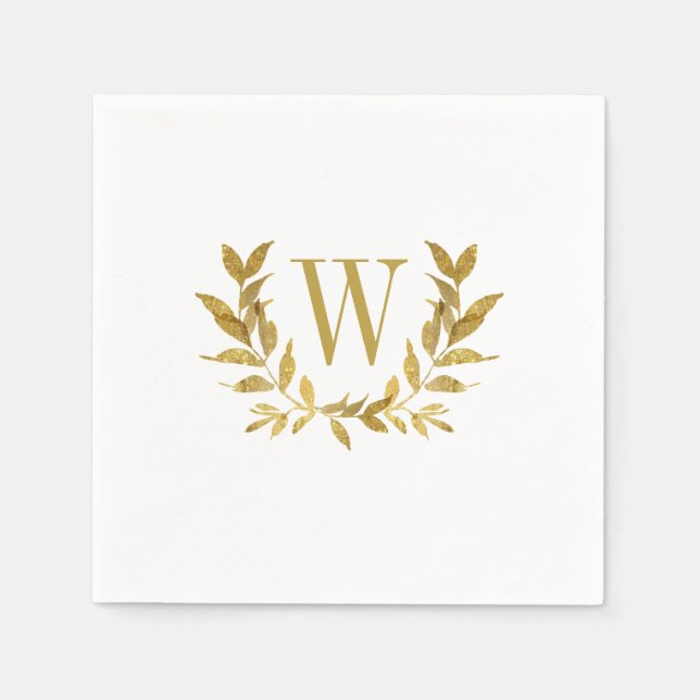 Elegant White Guld Modern Monogram Bröllop Pappersservett (Framsidan)