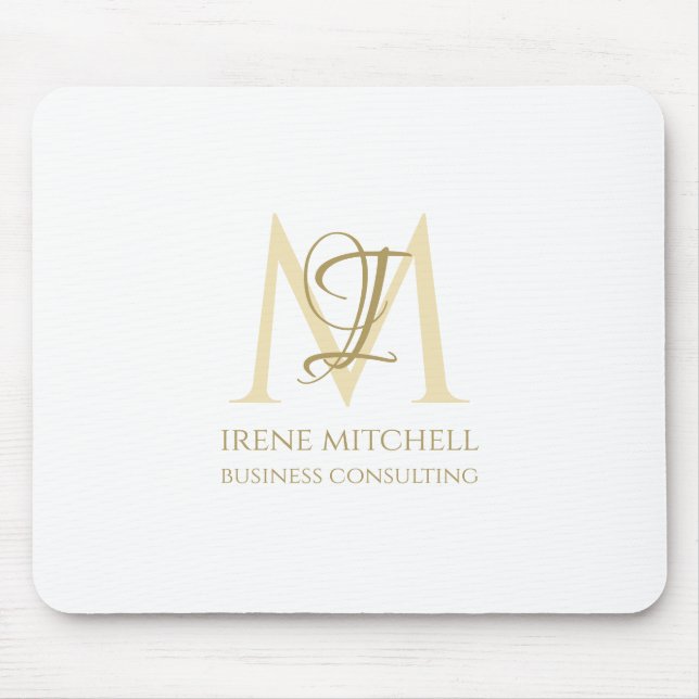 Elegant White Guld Modern Monogram Namn Musmatta (Framsidan)