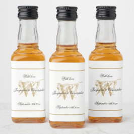 Elegant White & Guld Monogram Classic Bröllop Mini Spritflaskor Etikett