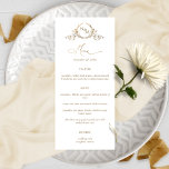 Elegant White Guld Monogram Krona Vapensköld Bröll Meny<br><div class="desc">Elegant-menyn med monogrammet bröllop med ett vackert monogram för vapenskölden hand plockade krona och moderna handskrivna uppgifter om kalligrafi. Enkel och elegant stil. Möjlighet att anpassa din meny. Design i vitt och guld. Monogram och Menu I skriptkalligrafi i faux guld-folie. Monogram brev och menybeskrivning i gyllene nyanser. Förmåga att ändra...</div>
