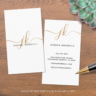 Elegant White Guld Monogram Script Initialer Visitkort