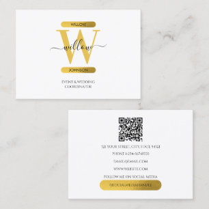 Elegant White Guld Monogram Social Media QR-kod Visitkort