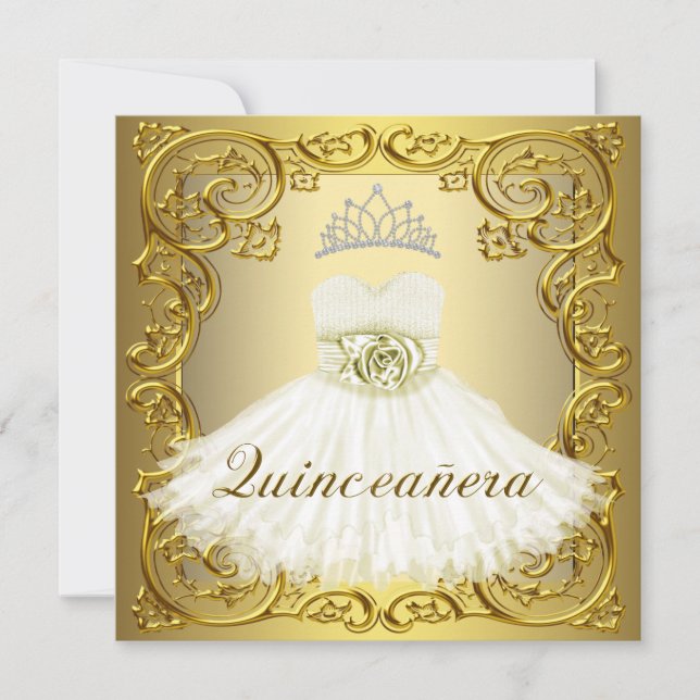 Elegant White Guld Quinceanera-inbjudningar Inbjudningar (Framsida)