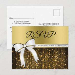 Elegant White & Guld Ribbon Glamous Bröllop OSA Vykort