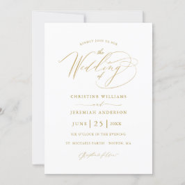 Elegant White Guld Script Minimalist Bröllop Inbjudningar