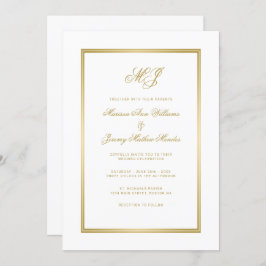 Elegant White Guld Script Monogram Bröllop Inbjudningar