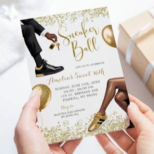 Elegant White Guld Sneaker Boll 21:a födelsedagen Inbjudningar