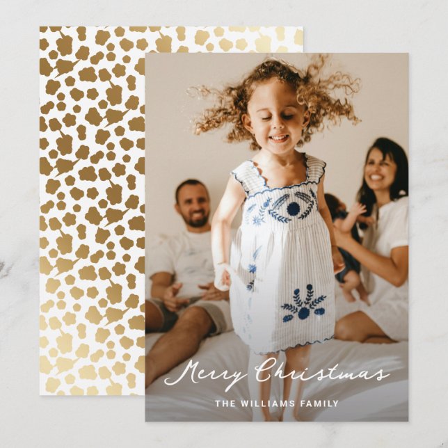 Elegant White Guld Stars skript Fotojul Julkort (Fram/baksida)