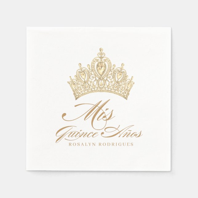 Elegant White Guld Tiara Mis Quince Anos Pappersservett (Framsidan)