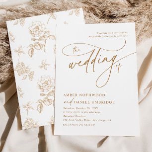 Elegant White & Guld Vintage Blommigt Bröllop Inbjudningar