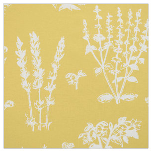 Elegant White Gult Herbal Garden Mönster Tyg
