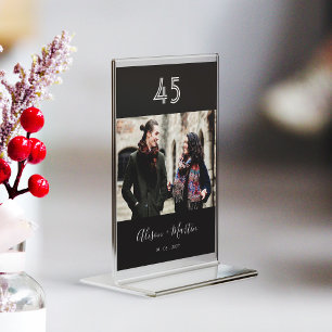 Elegant White Hand Lettered Black Photo Bröllop Bordsnummer