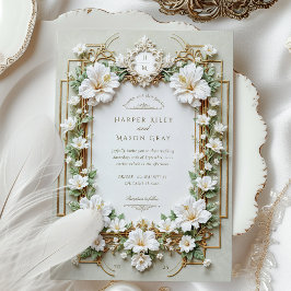Elegant White Hibiscus med Faux Guld Inbjudningar