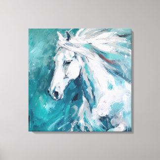 Elegant White Horse Art på Blue Background Canvastryck