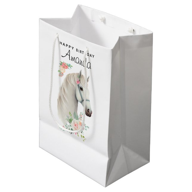 Elegant White Horse Boho Blommigt Birthday (Framsidan Vinklad)
