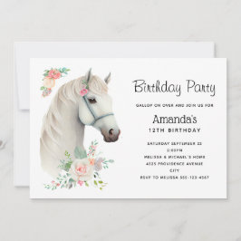 Elegant White Horse Boho Blommigt Birthday Inbjudningar