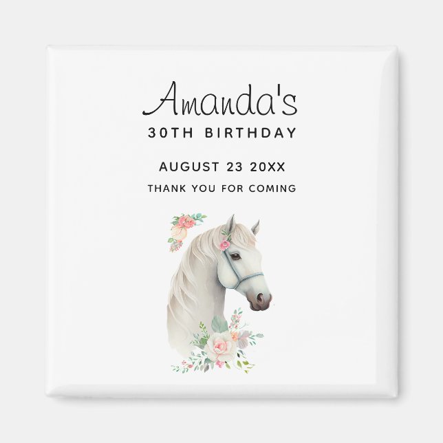 Elegant White Horse Boho Blommigt Birthday Tack Magnet (Framsidan)