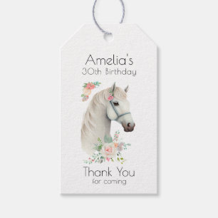 Elegant White Horse Boho Blommigt Birthday Tack Presentetikett