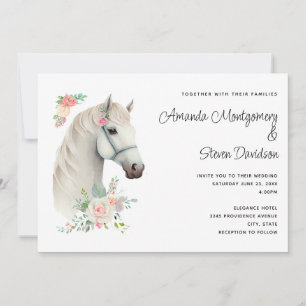 Elegant White Horse Boho Blommigt Bröllop Inbjudningar