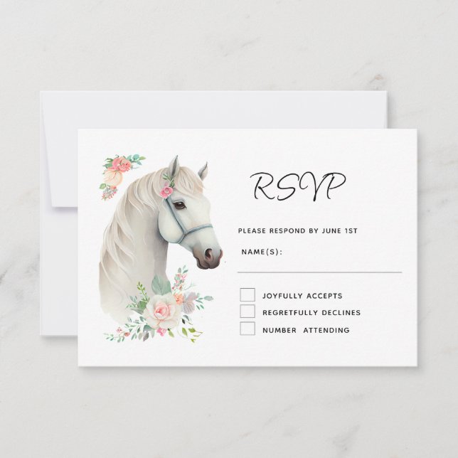 Elegant White Horse Boho Blommigt Bröllop OSA Kort (Framsida)