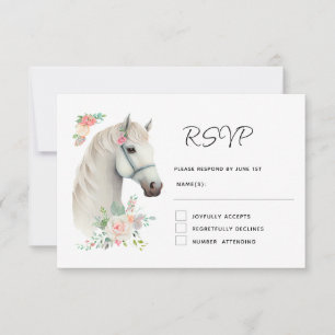 Elegant White Horse Boho Blommigt Bröllop OSA Kort