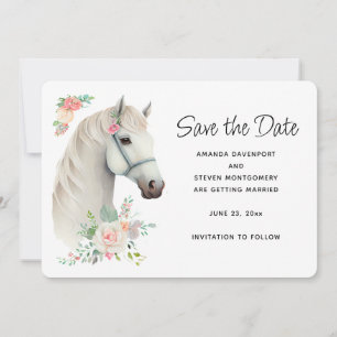 Elegant White Horse Boho Blommigt Bröllop Spara Datumet