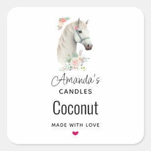 Elegant White Horse Boho Blommigt Candle Business Fyrkantigt Klistermärke