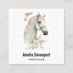 Elegant White Horse Boho Blommigt Fyrkantigt Visitkort