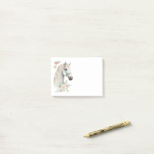 Elegant White Horse Boho Blommigt Post-it Block