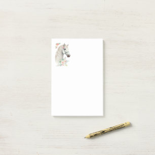 Elegant White Horse Boho Blommigt Post-it Block