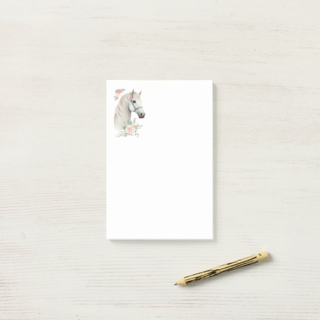 Elegant White Horse Boho Blommigt Post-it Block (På skrivbordet)