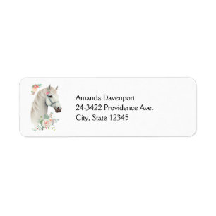 Elegant White Horse Boho Blommigt Returadress Etikett