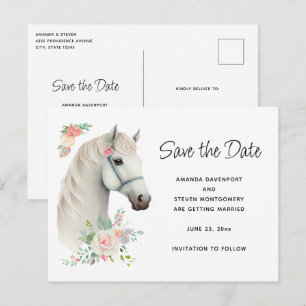Elegant White Horse Boho Blommigt Spara datum Inbjudan Vykort
