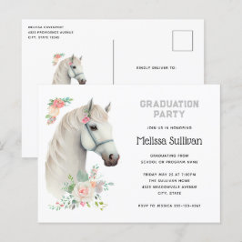 Elegant White Horse Boho Blommigt Studenten Inbjud Vykort