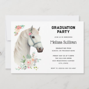 Elegant White Horse Boho Blommigt Studenten Inbjudningar