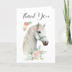 Elegant White Horse Boho Blommigt Tack Kort
