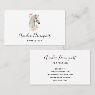 Elegant White Horse Boho Blommigt Visitkort